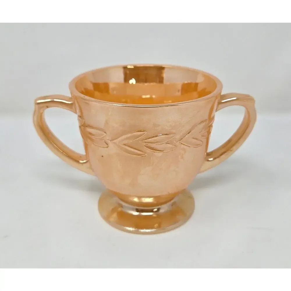 Vintage Anchor Hocking Fire King Peach Luster Laurel Leaf Cream & 2 Open Sugar